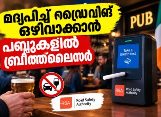 മദ്യപിച്ച് ഡ്രൈവിങ് ഒഴിവാക്കാൻ പബ്ബുകളിൽ ബ്രീത്ത്ലൈസർ;ഡ്രൈവിങ് സുരക്ഷയ്ക്കായി RSAയുടെ നീക്കം