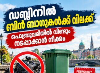 ഡബ്ലിനിൽ ബിൻ ബാഗുകൾക്ക് വിലക്ക്; ഫെബ്രുവരിയിൽ വീണ്ടും നടപ്പാക്കാൻ നീക്കം