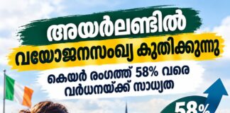 അയർലണ്ടിൽ വയോജനസംഖ്യ കുതിക്കുന്നു; ഫാമിലി കെയർ രംഗത്ത് 58% വരെ വർധനയ്ക്ക് സാധ്യത
