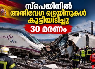സ്പെയിനിൽ അതിവേഗ ട്രെയിനുകൾ കൂട്ടിയിടിച്ചു; 30 മരണം, മരണസംഖ്യ ഉയർന്നേക്കുമെന്ന് ആശങ്ക