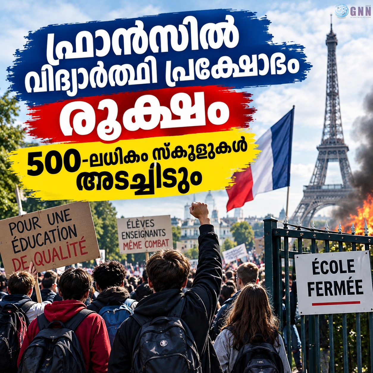 ഫ്രാൻസിൽ വിദ്യാർത്ഥി പ്രക്ഷോഭം രൂക്ഷം; 500-ലധികം സ്കൂളുകൾ അടച്ചിടും