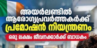 അയർലണ്ടിൽ ആരോഗ്യപ്രവർത്തകർക്ക് പ്രമോഷൻ നിയന്ത്രണം; ഒരു ലക്ഷം ജീവനക്കാർക്ക് ബാധകം